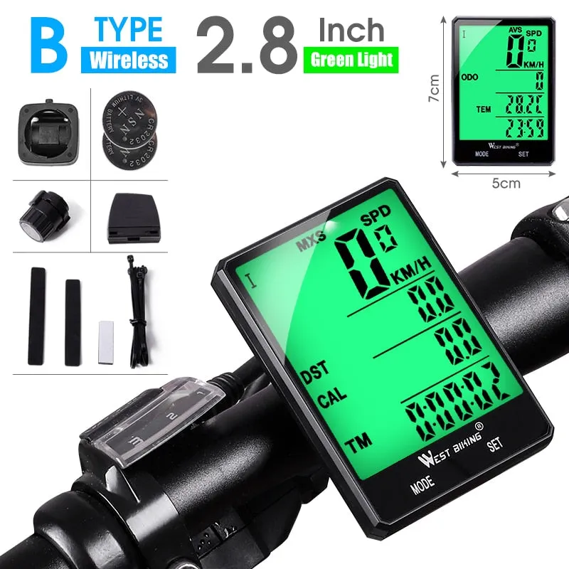 2.8" Large Screen Bicycle Computer Wireless Wired Bike Computer Waterproof Speedometer Odometer Cycling Stopwatch