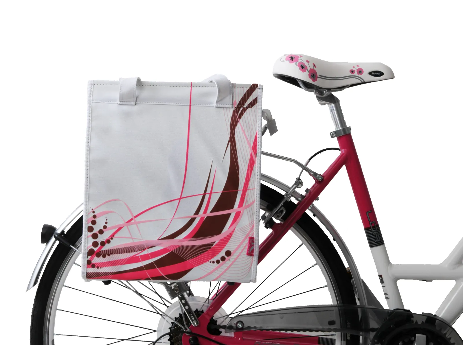 Amsterdam Style Bike Single Pannier Bag Shopping Luggage Carrier Bag Pink/White