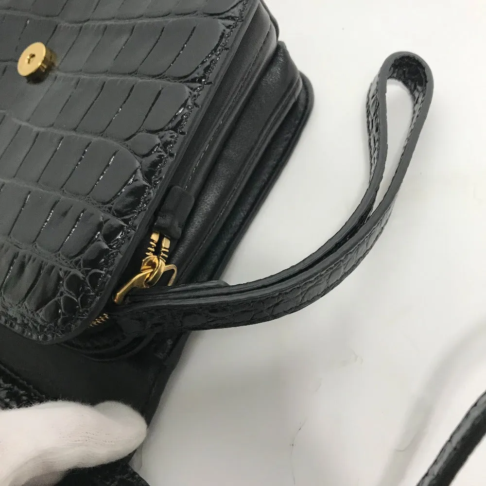 BALENCIAGA Shoulder Bag 592898 Embossed leather black 2WAY clutch bag pouch B logo quilting Women Used Authentic