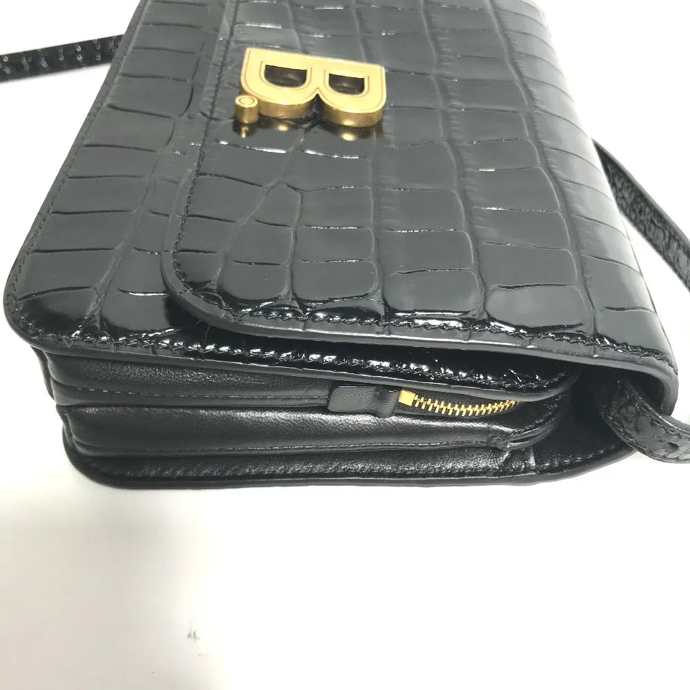 BALENCIAGA Shoulder Bag 592898 Embossed leather black 2WAY clutch bag pouch B logo quilting Women Used Authentic