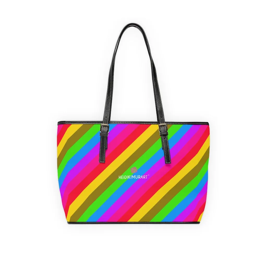 Best Rainbow Stripes Best Tote Bag, Best Designer PU Leather Shoulder Hand Work Bag 17"x11"/ 16"x10"