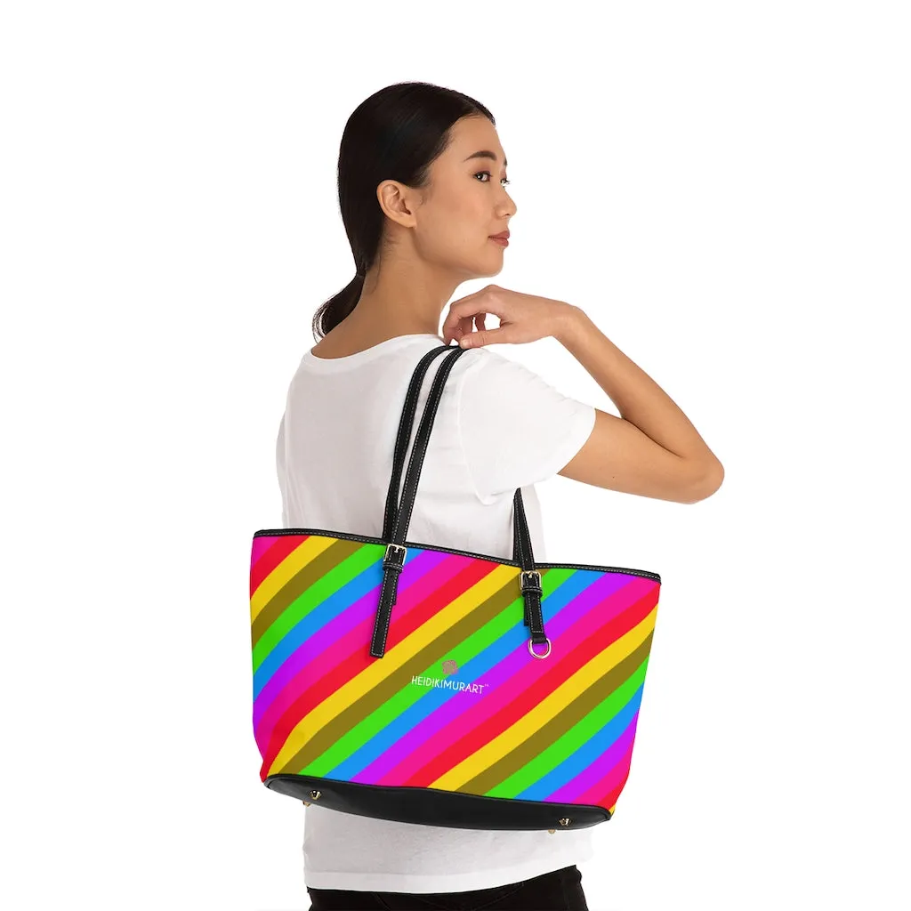 Best Rainbow Stripes Best Tote Bag, Best Designer PU Leather Shoulder Hand Work Bag 17"x11"/ 16"x10"