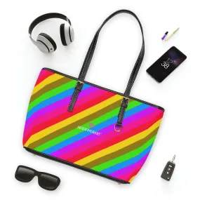 Best Rainbow Stripes Best Tote Bag, Best Designer PU Leather Shoulder Hand Work Bag 17"x11"/ 16"x10"