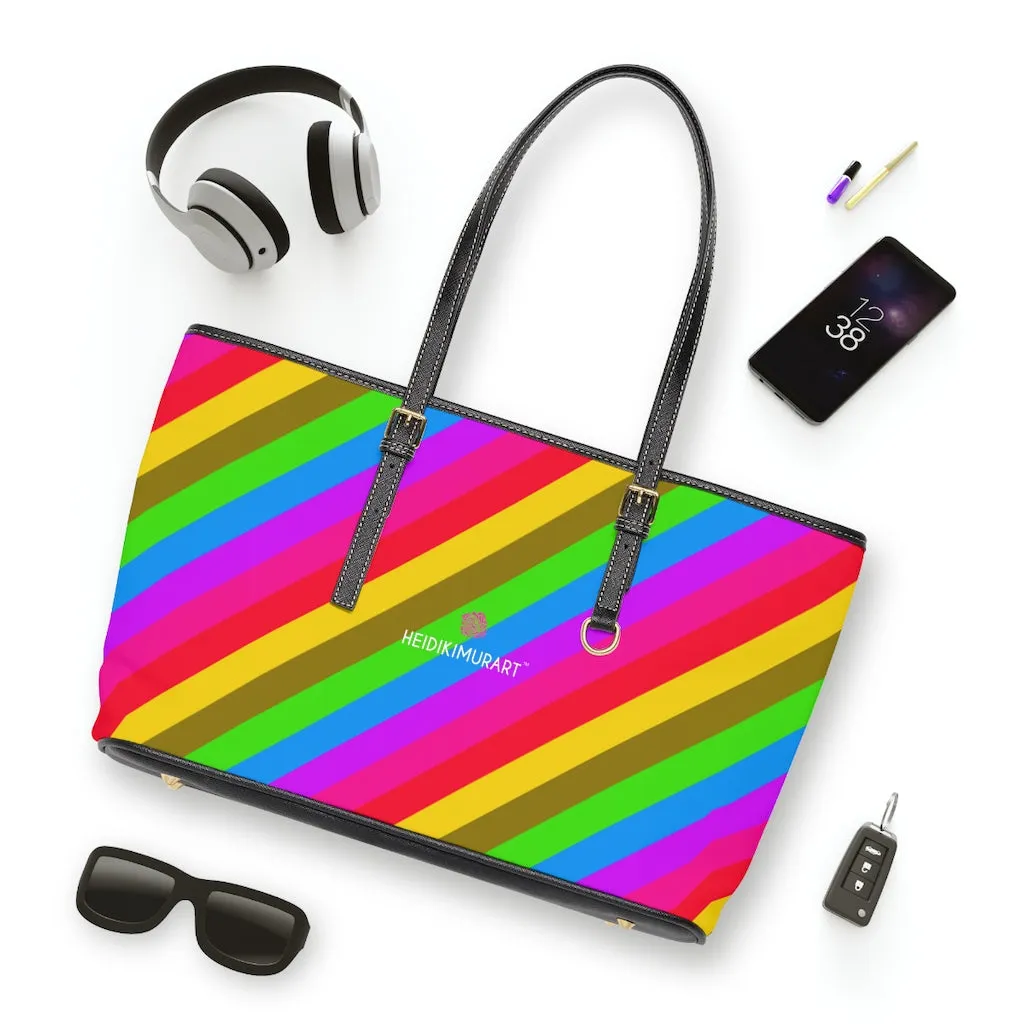 Best Rainbow Stripes Best Tote Bag, Best Designer PU Leather Shoulder Hand Work Bag 17"x11"/ 16"x10"