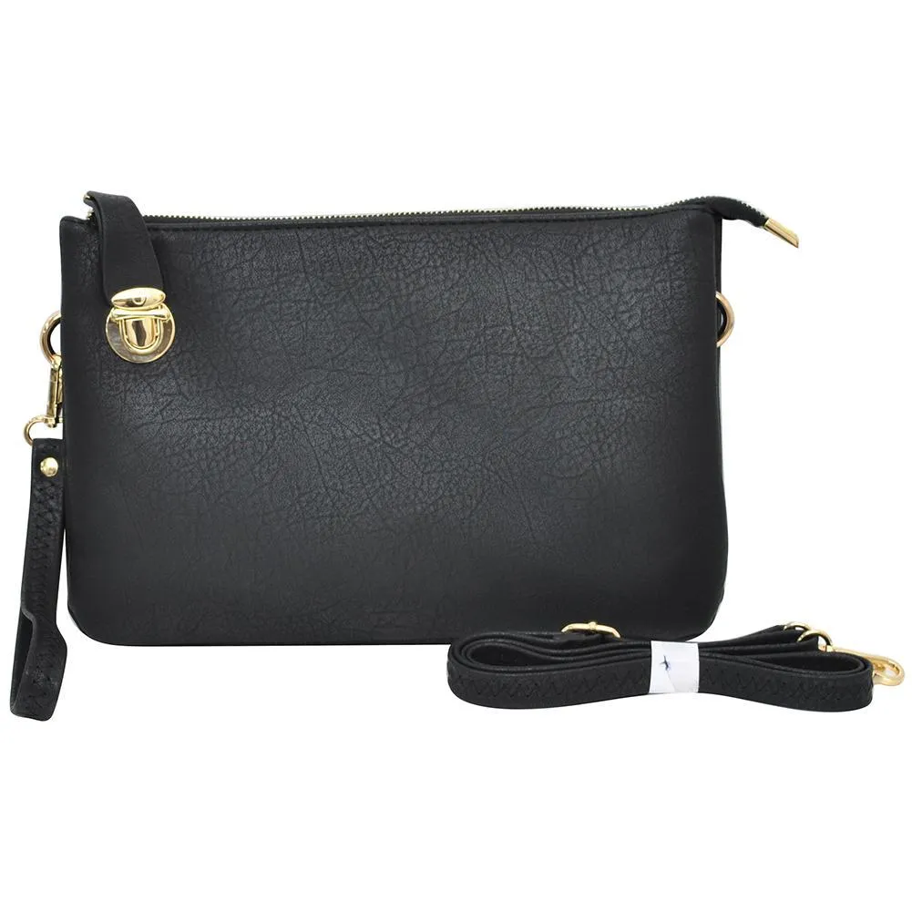 Black NGIL Faux Leather Push Lock Clutch/Crossbody Bag