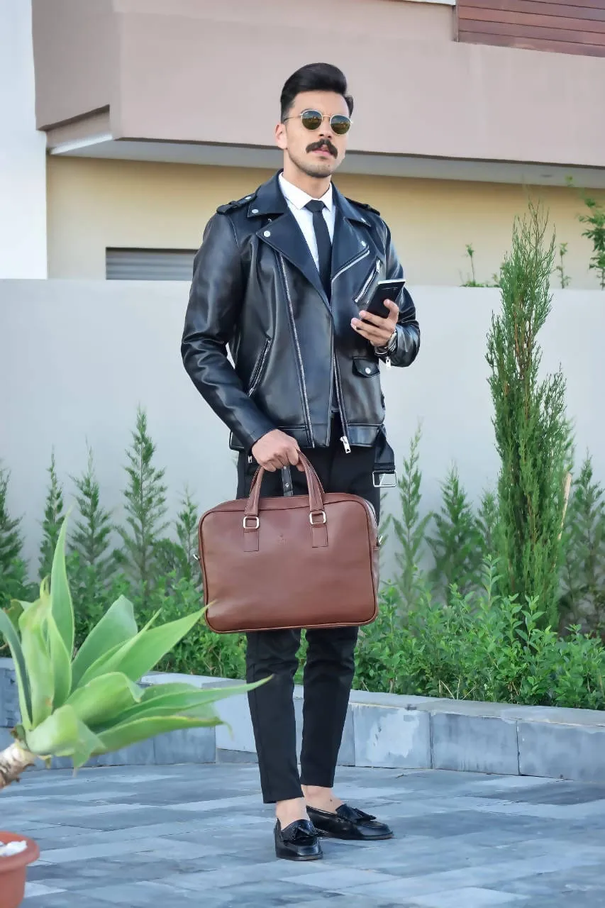 Brown handmade leather computer bag