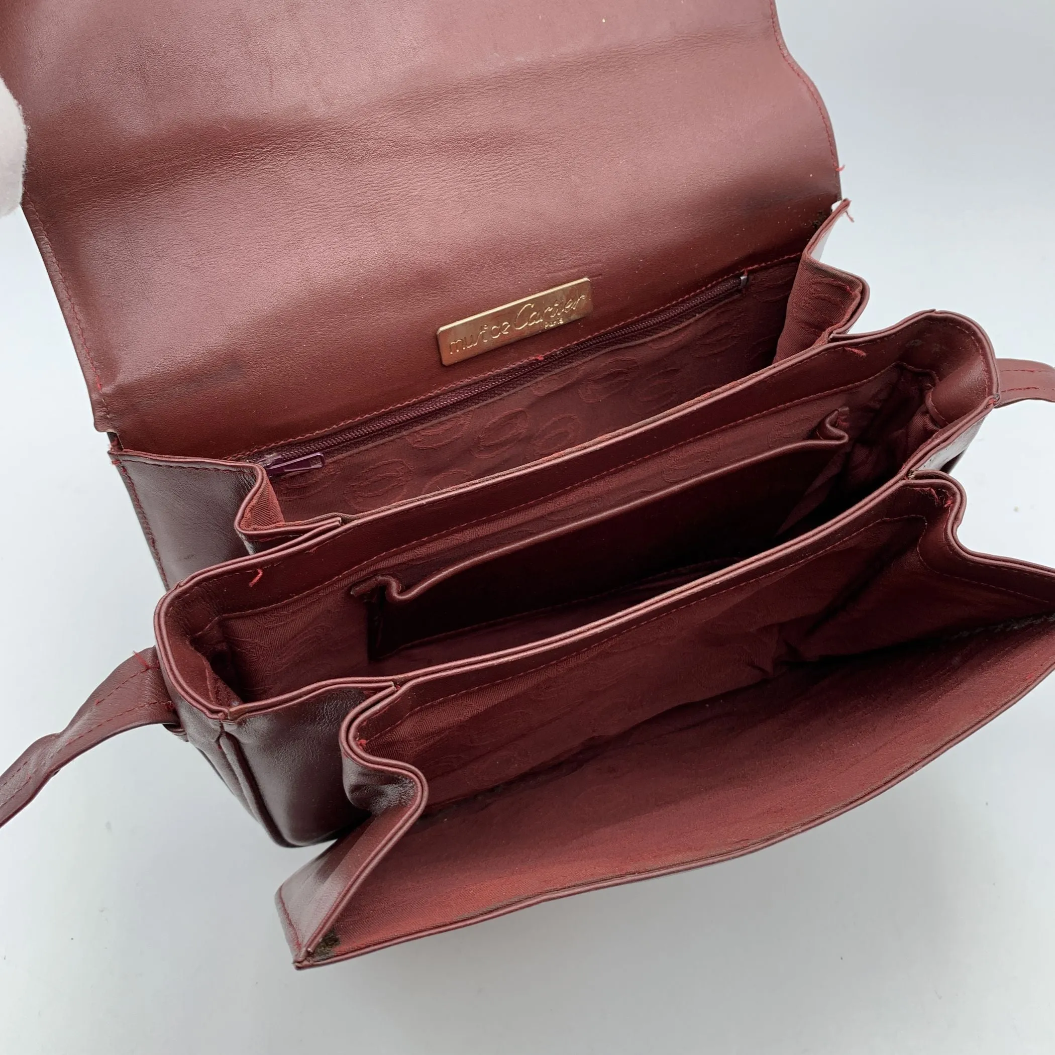 Cartier Vintage Burgundy Leather Flap Crossbody Shoulder Bag