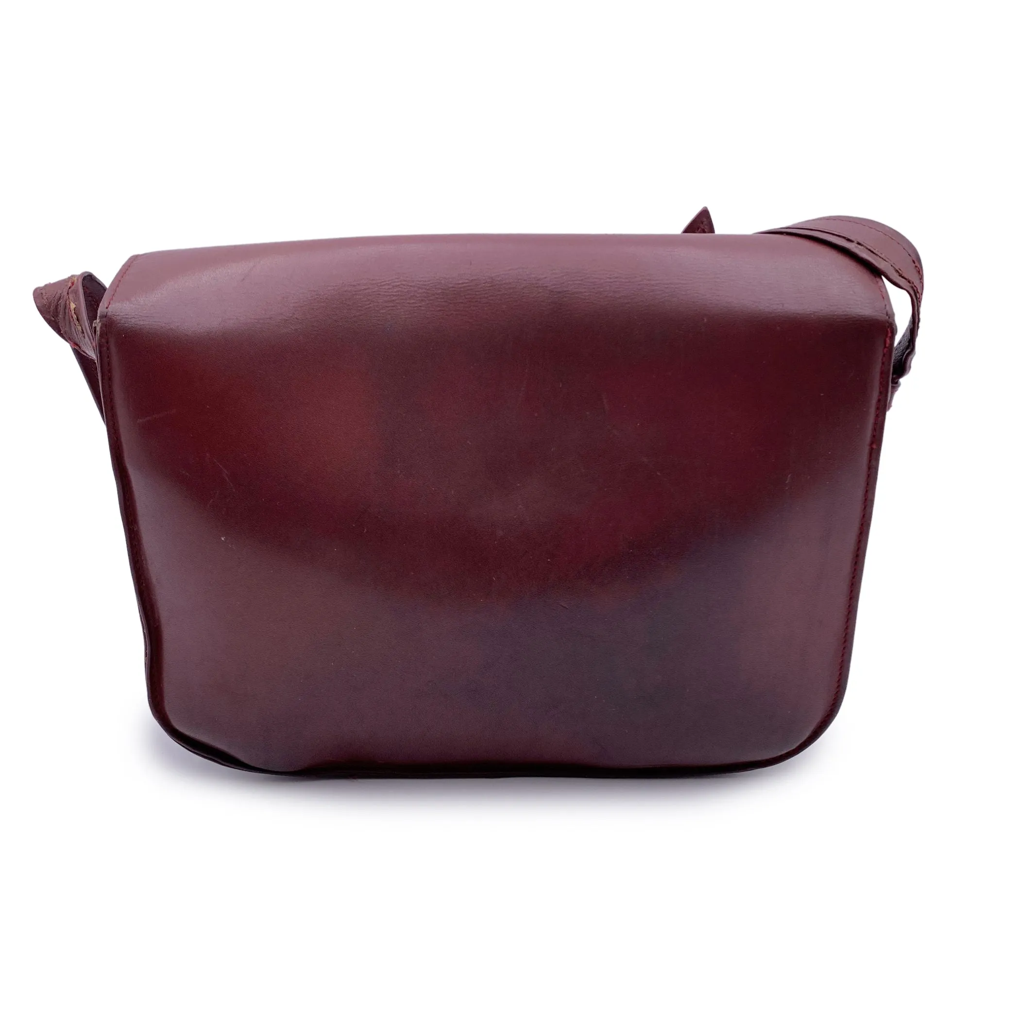 Cartier Vintage Burgundy Leather Flap Crossbody Shoulder Bag