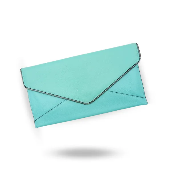 CASTLECRAG - Womens Mint Leather Envelope Clutch Bag Evening Bag