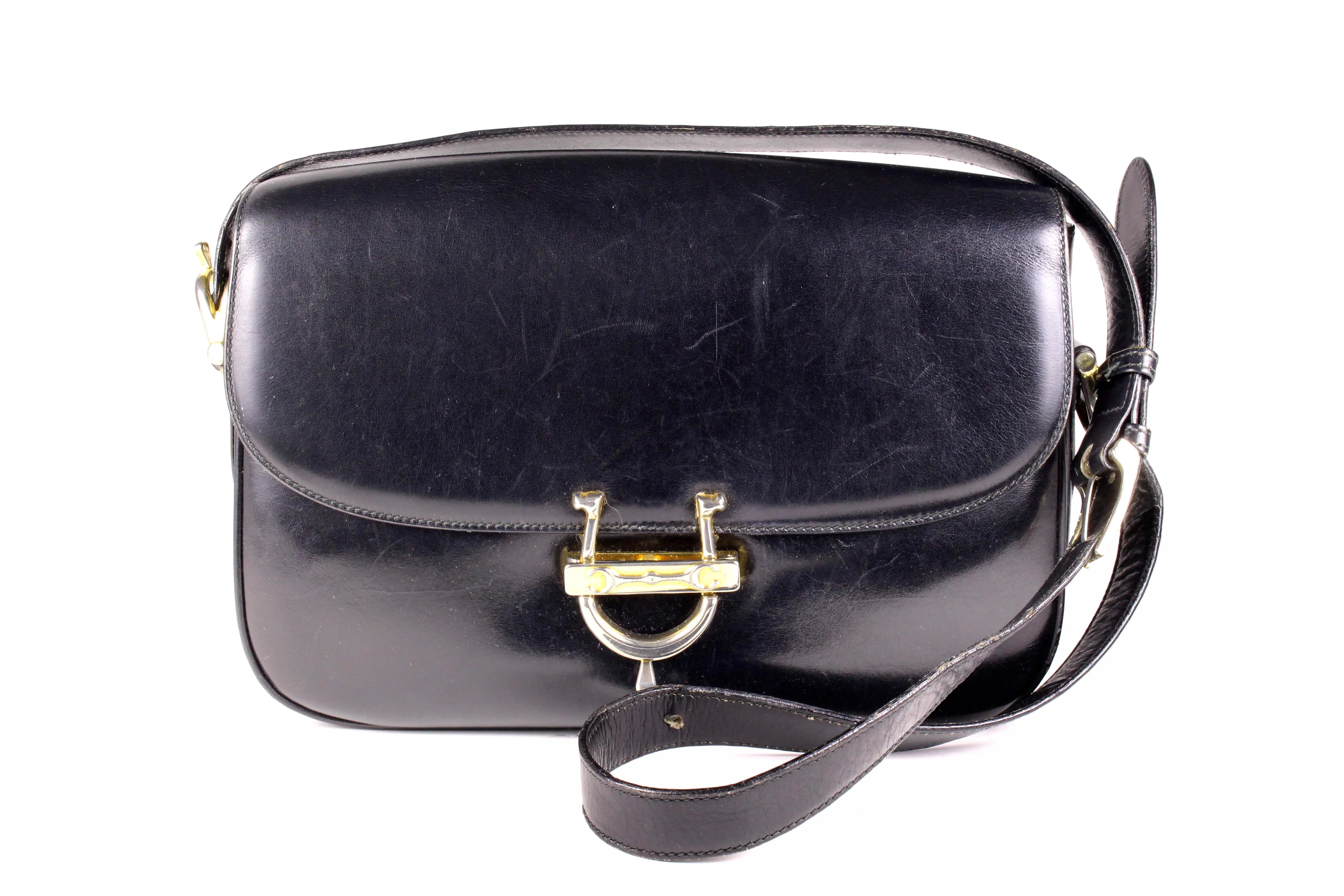 CELINE buckle black leather shoulder bag