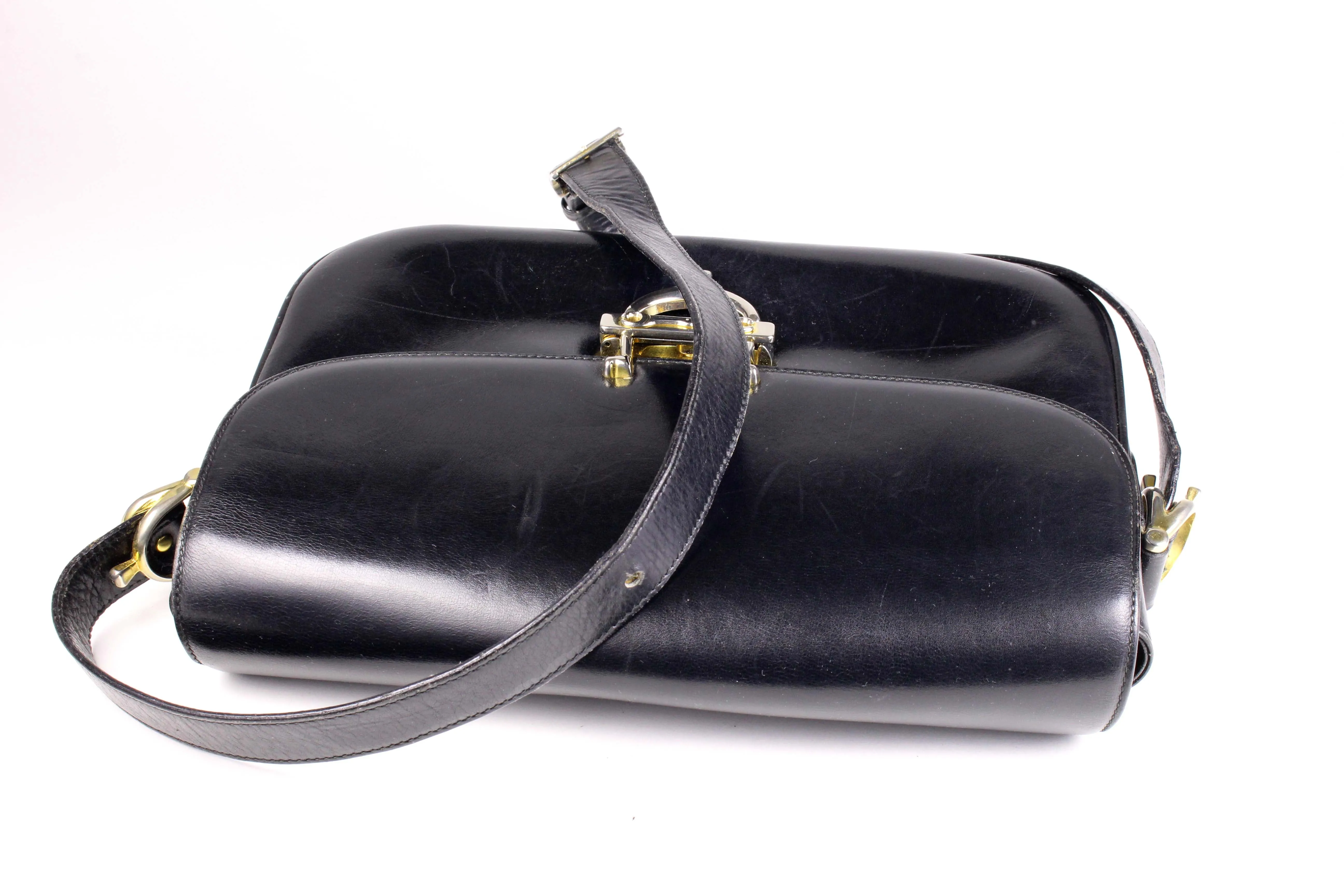 CELINE buckle black leather shoulder bag