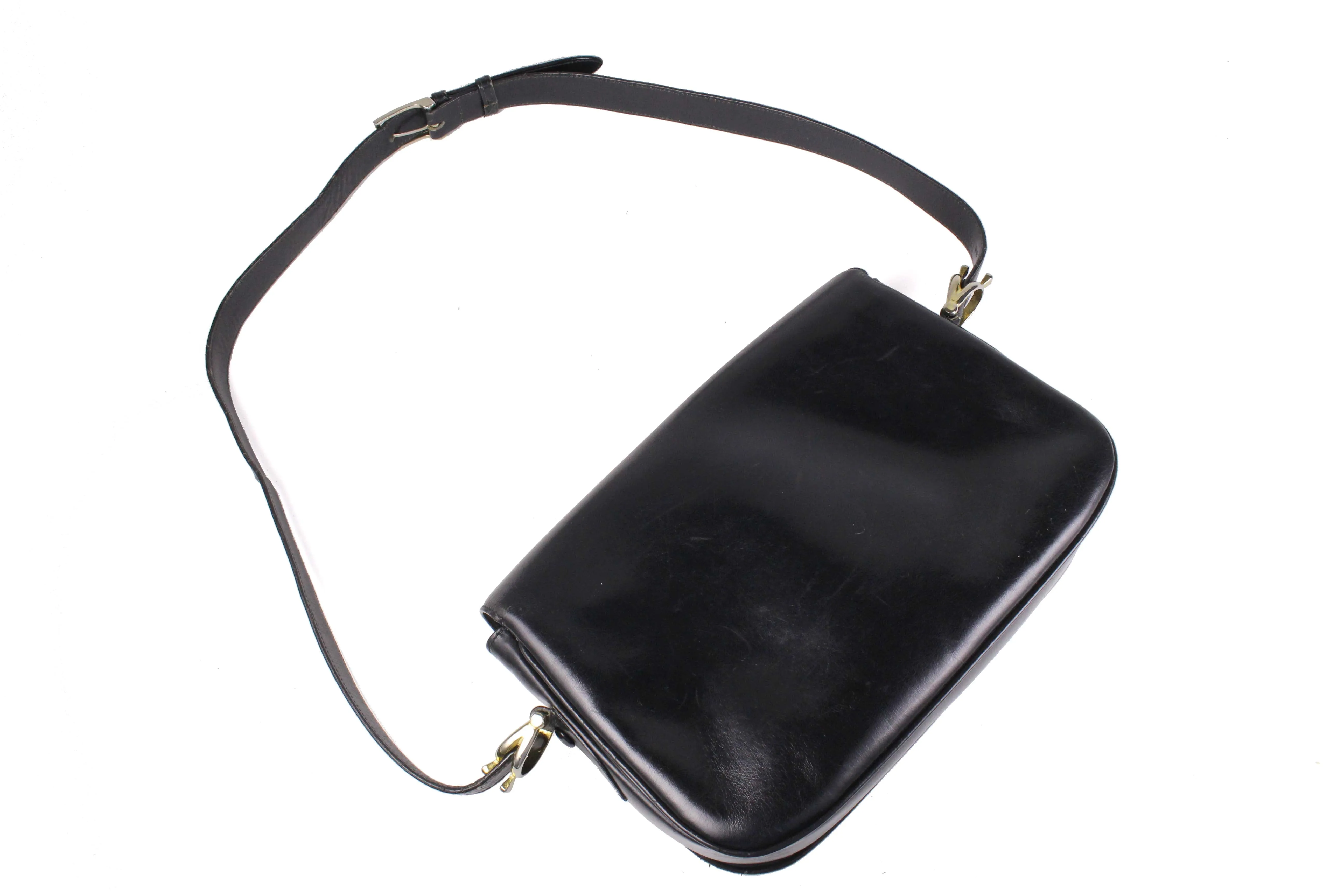 CELINE buckle black leather shoulder bag