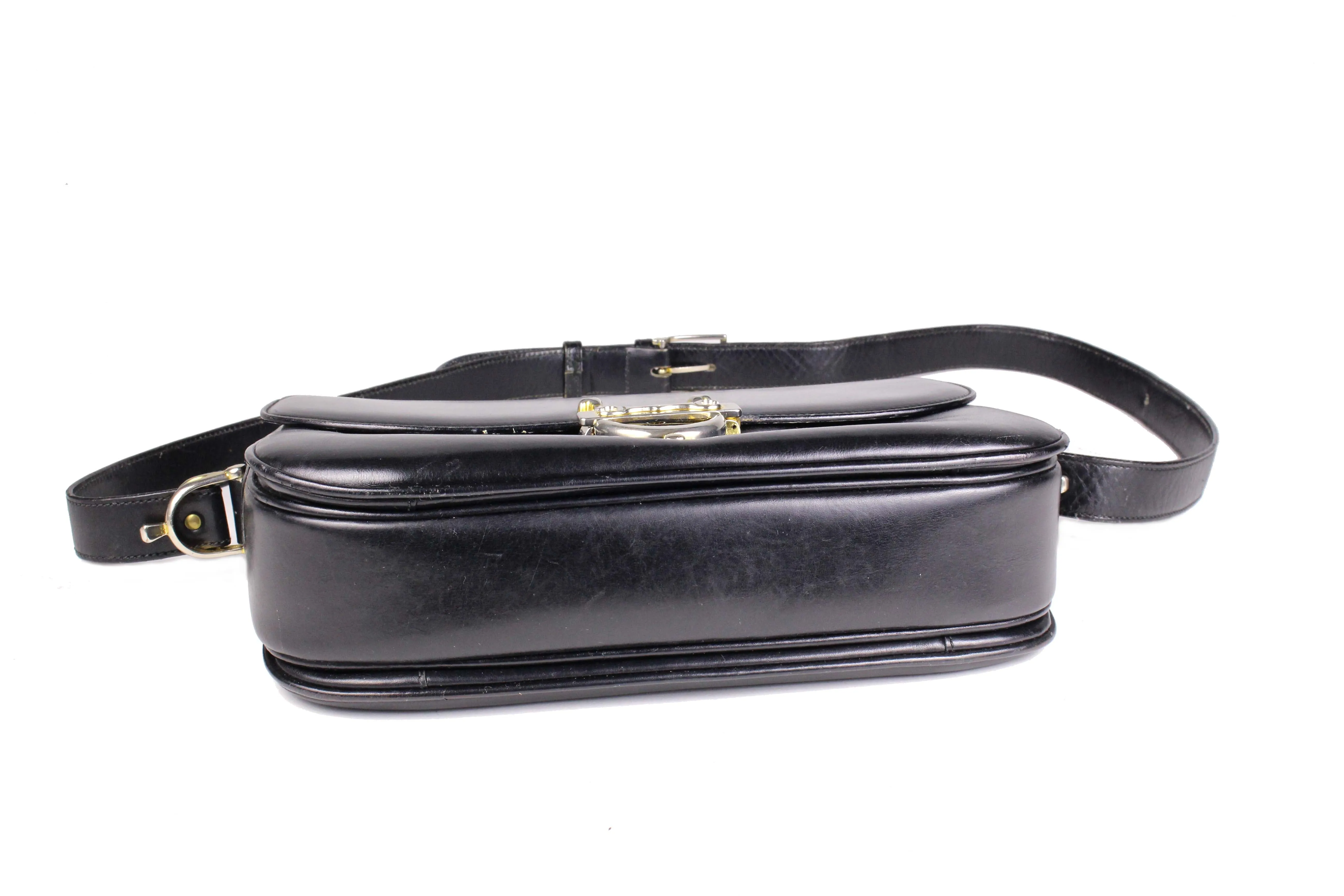 CELINE buckle black leather shoulder bag