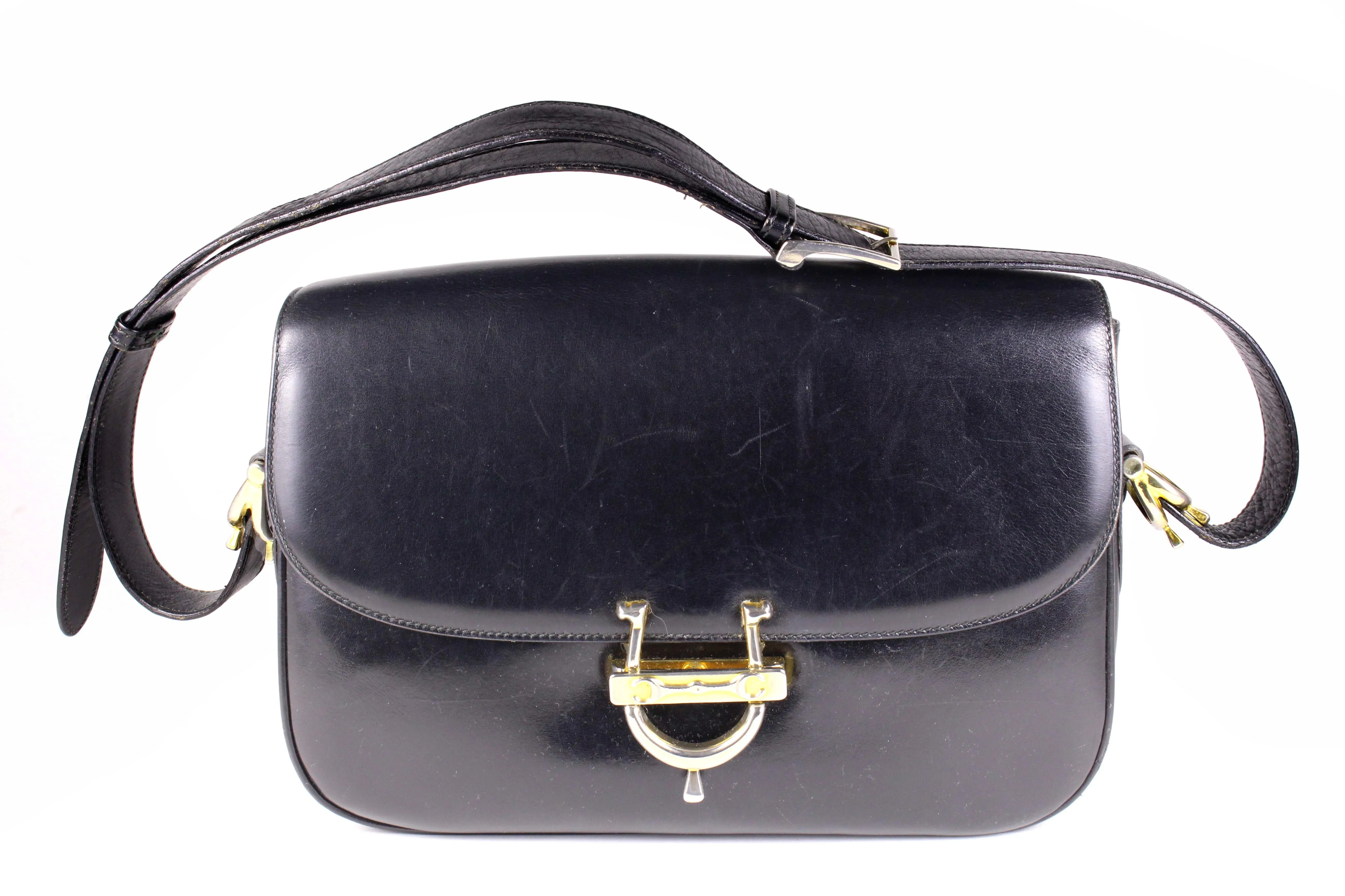 CELINE buckle black leather shoulder bag