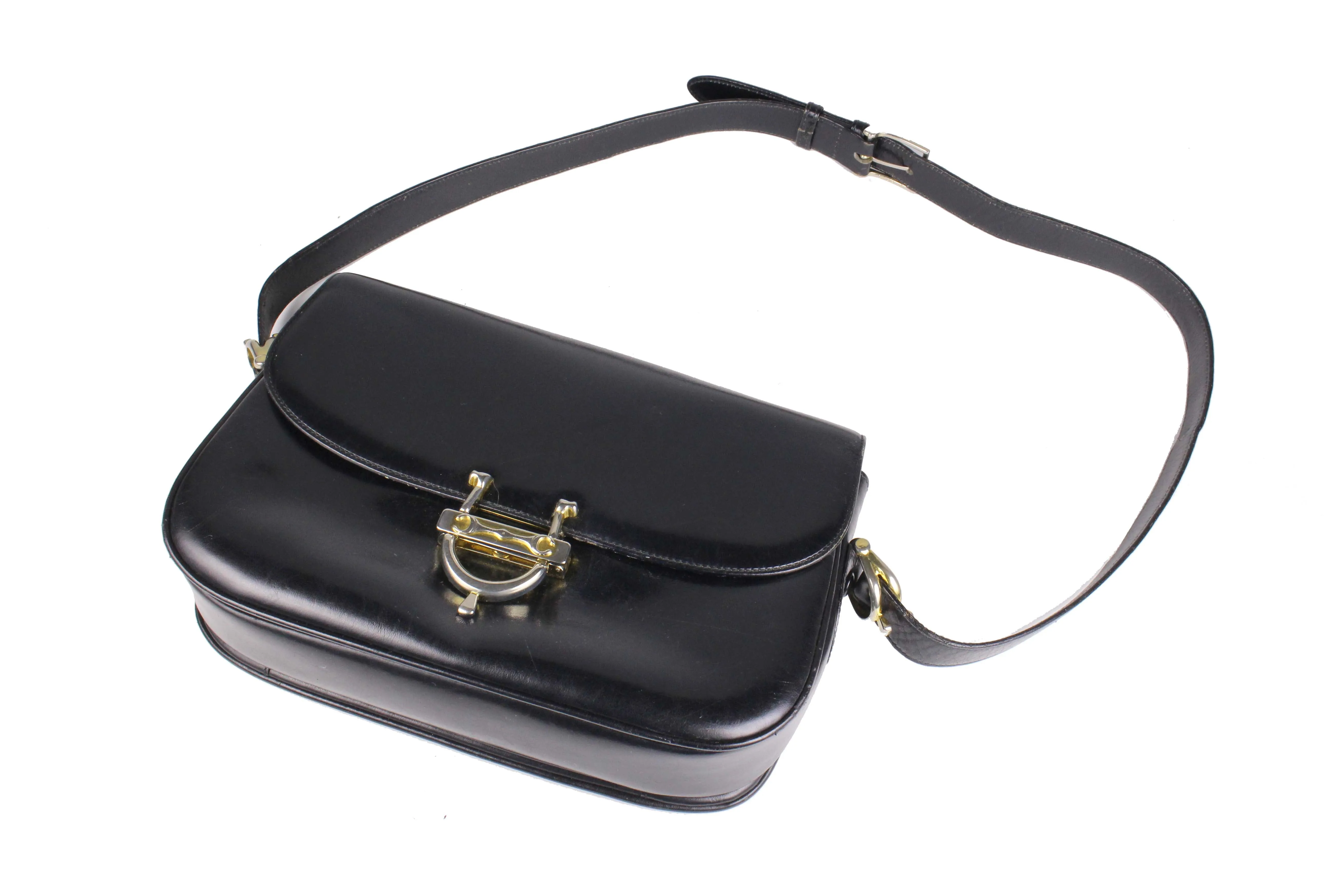 CELINE buckle black leather shoulder bag