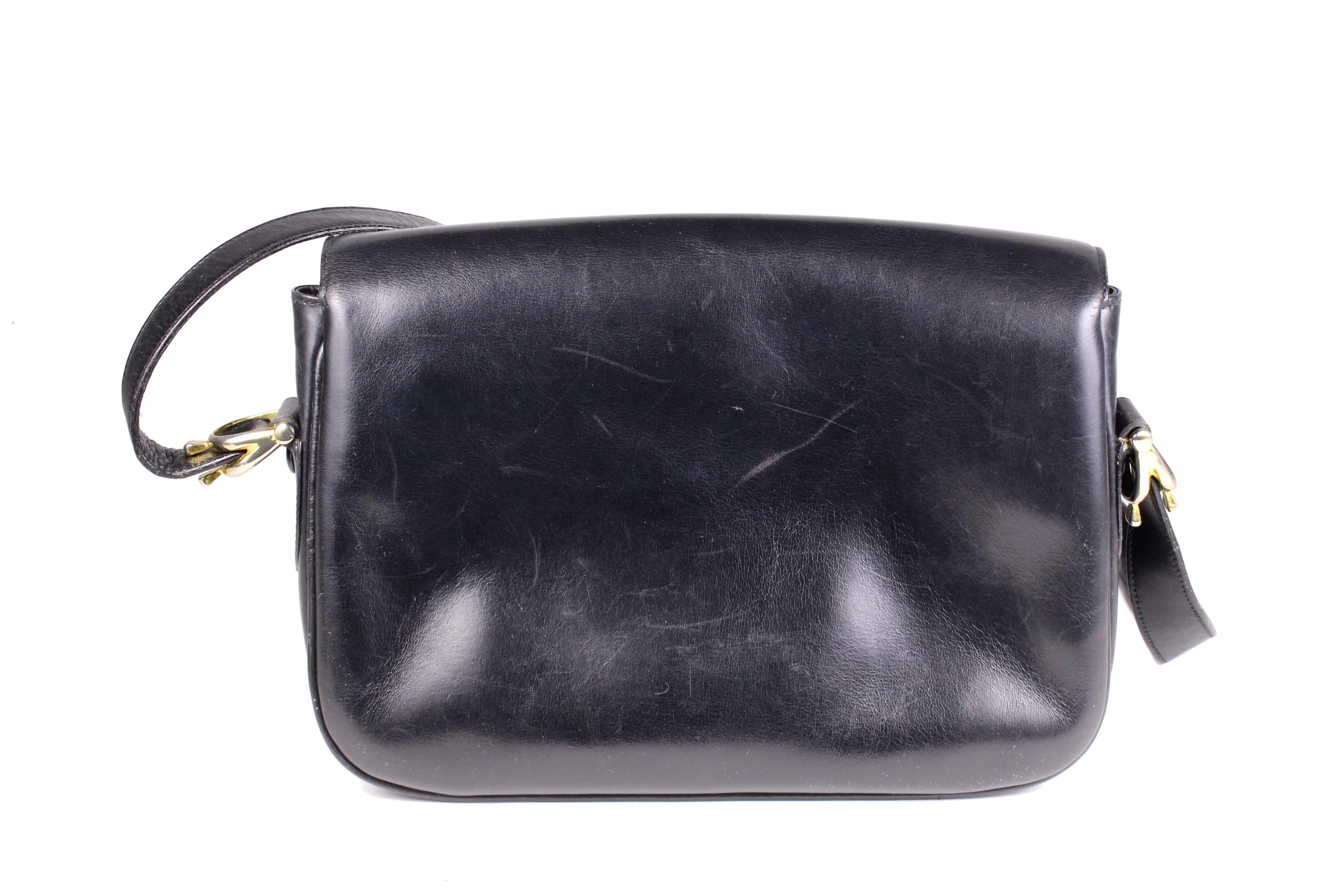 CELINE buckle black leather shoulder bag