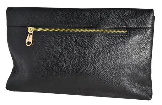 Centennial Park |  Black Leather Evening Clutch Envelope Bag