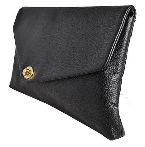 Centennial Park |  Black Leather Evening Clutch Envelope Bag