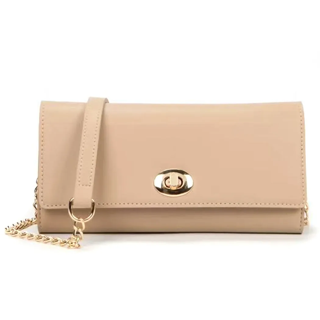 Chain Crossbody Shoulder Bag with Twist Lock(Apricot)