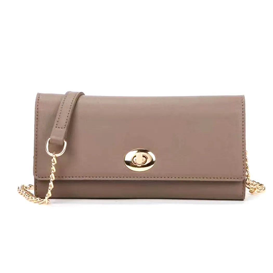 Chain Crossbody Shoulder Bag with Twist Lock(Coffee)