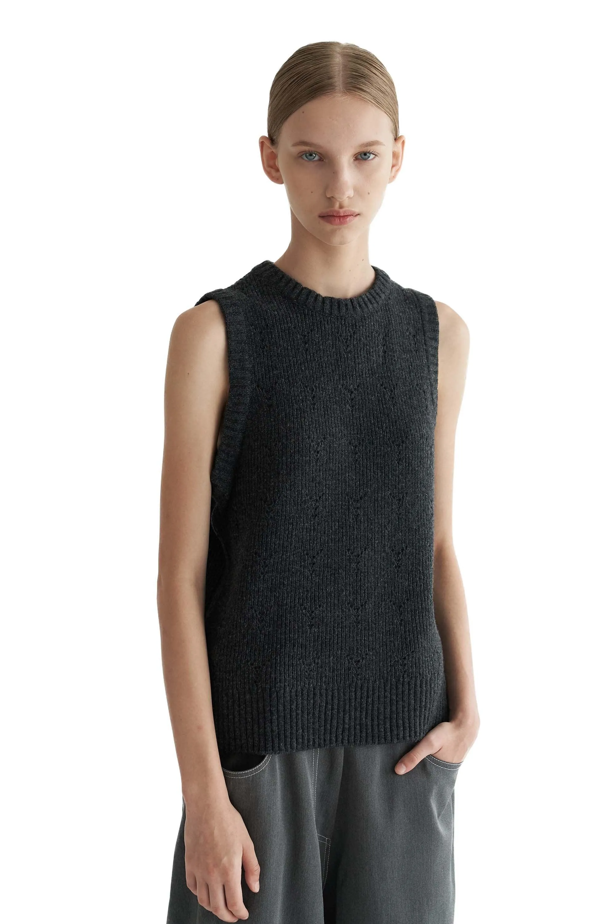 Charcoal Y-Knit Vest