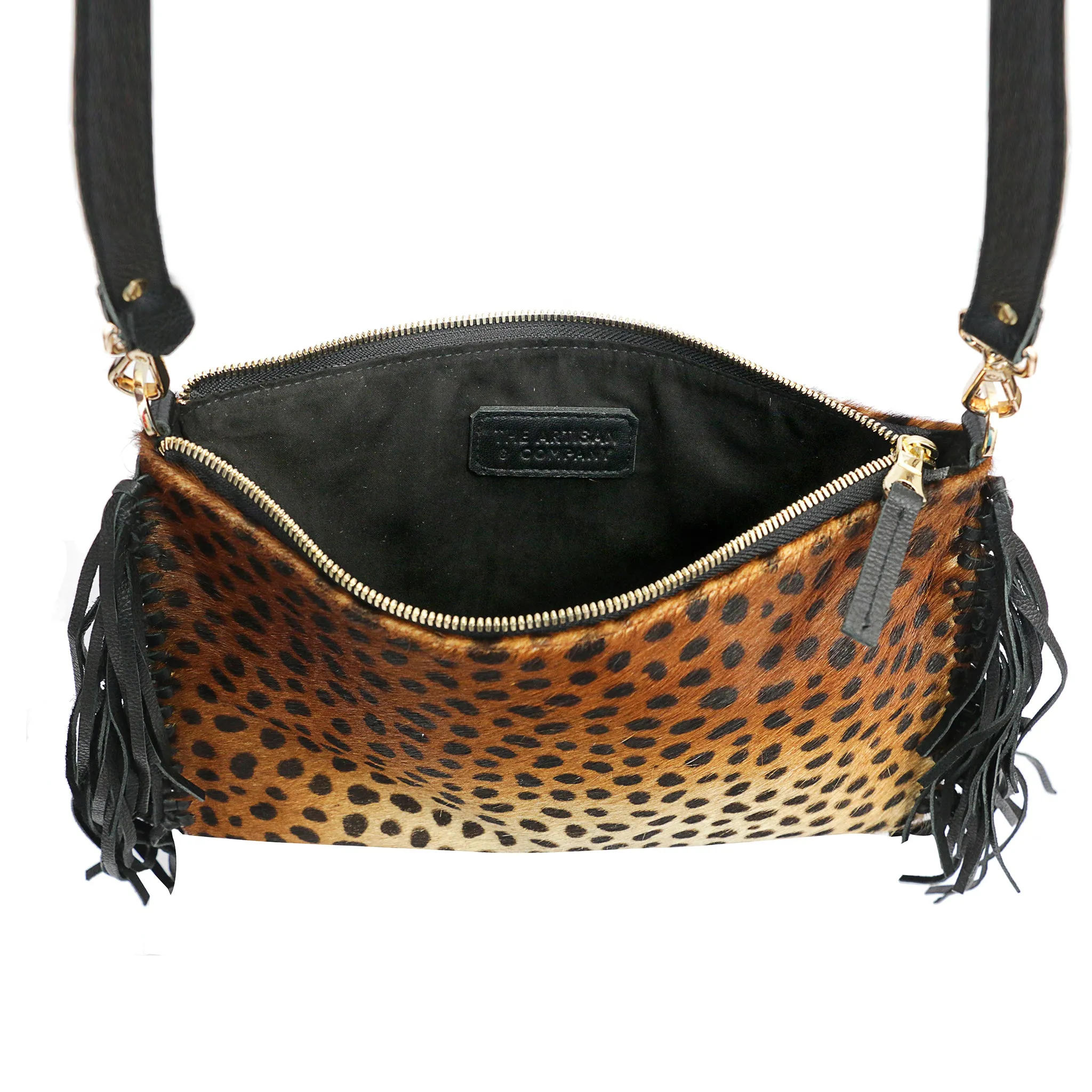 Cheetah-Print Calf-Hair Fringe Clutch Bag