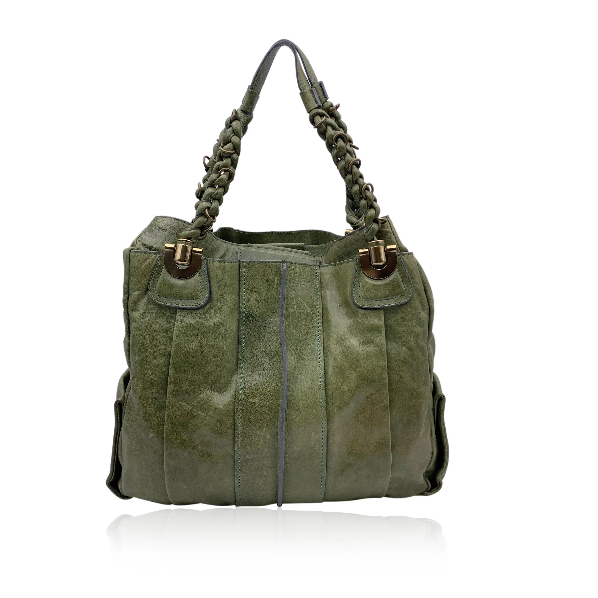 Chloe Green Leather Heloise Tote Shoulder Bag