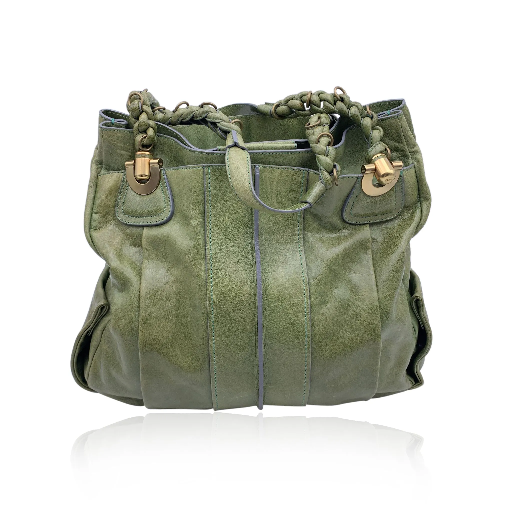 Chloe Green Leather Heloise Tote Shoulder Bag