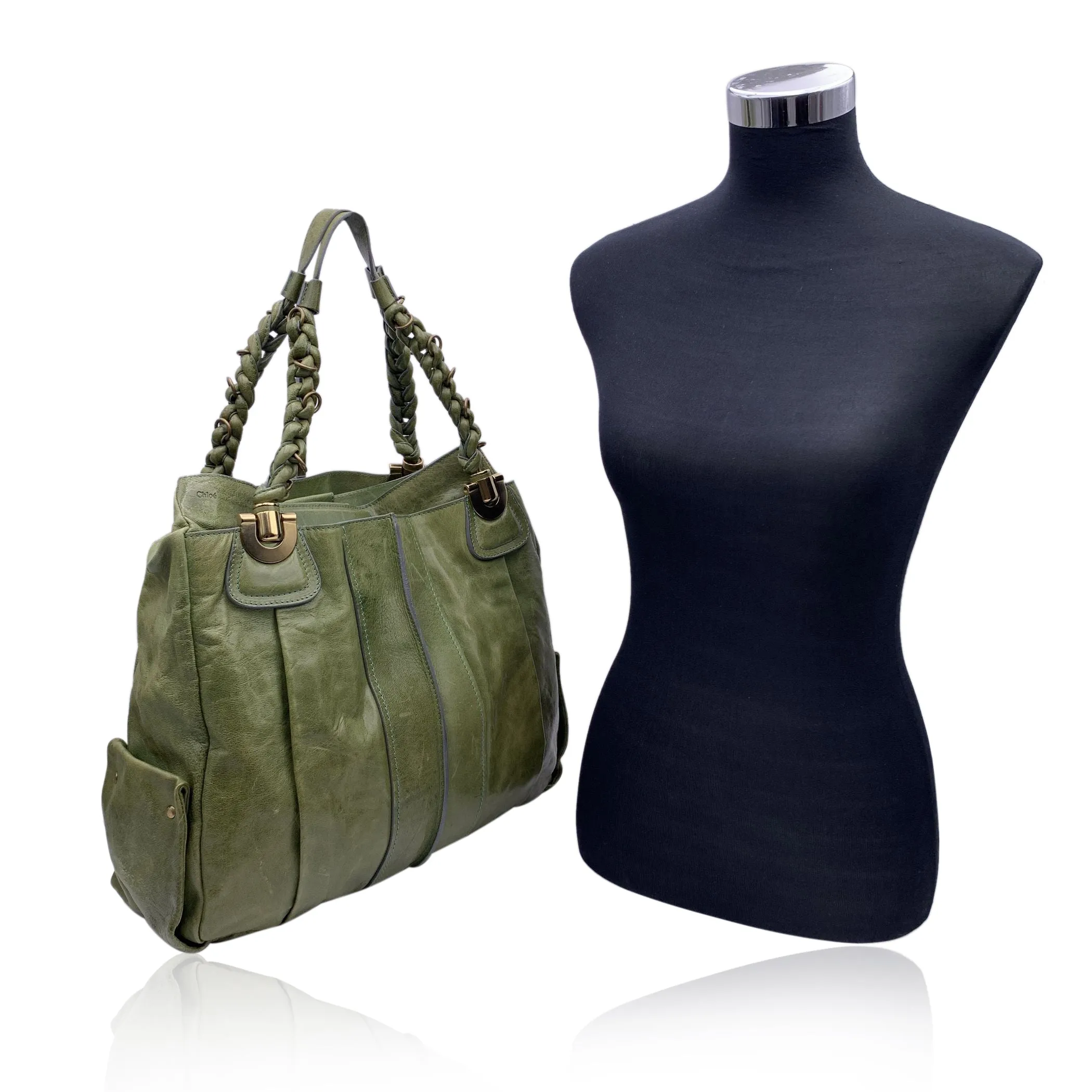 Chloe Green Leather Heloise Tote Shoulder Bag