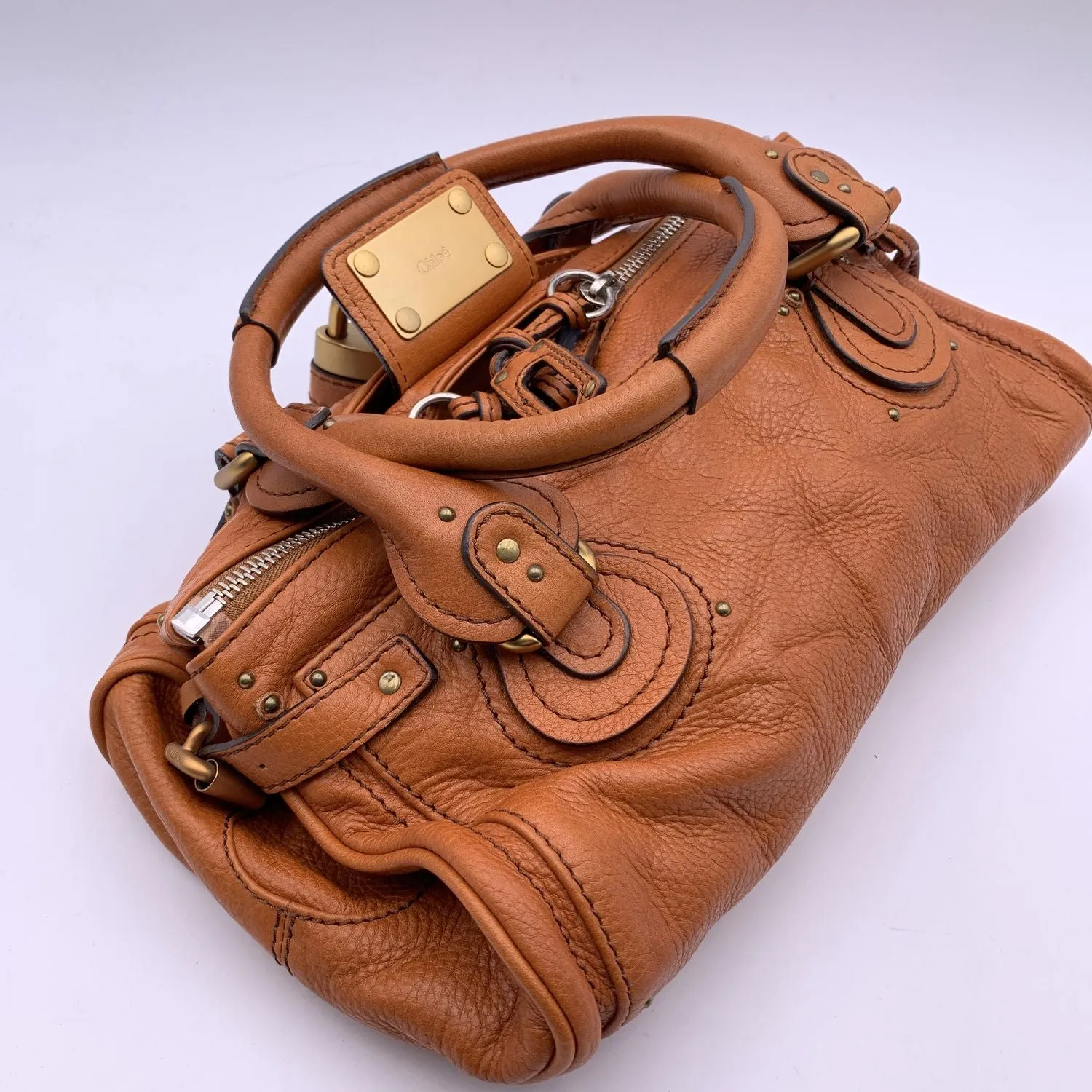 Chloe Orange Tan Leather Paddington Bag Medium Tote Satchel