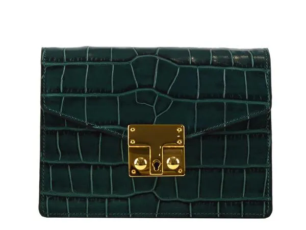 Coppelia Small Orinoco 'Croc' Print Calf Leather Shoulder Bag - Dark Green