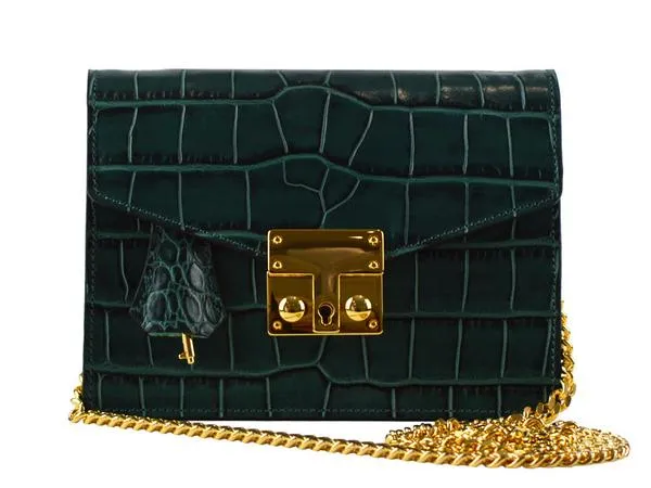 Coppelia Small Orinoco 'Croc' Print Calf Leather Shoulder Bag - Dark Green