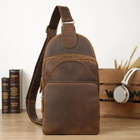 Crazy Horse Leather Chest Pack Vintage Shoulder Bag Men Messenger Bag Chest Bag