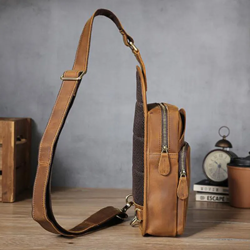 Crazy Horse Leather Chest Pack Vintage Shoulder Bag Men Messenger Bag Chest Bag