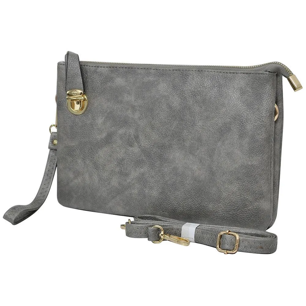 Dark Silver NGIL Faux Leather Push Lock Clutch/Crossbody Bag