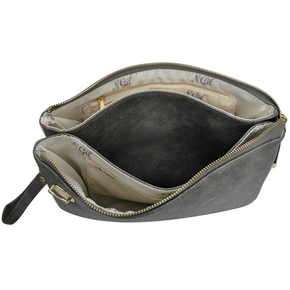 Dark Silver NGIL Faux Leather Push Lock Clutch/Crossbody Bag