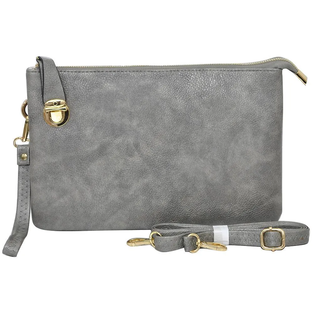 Dark Silver NGIL Faux Leather Push Lock Clutch/Crossbody Bag