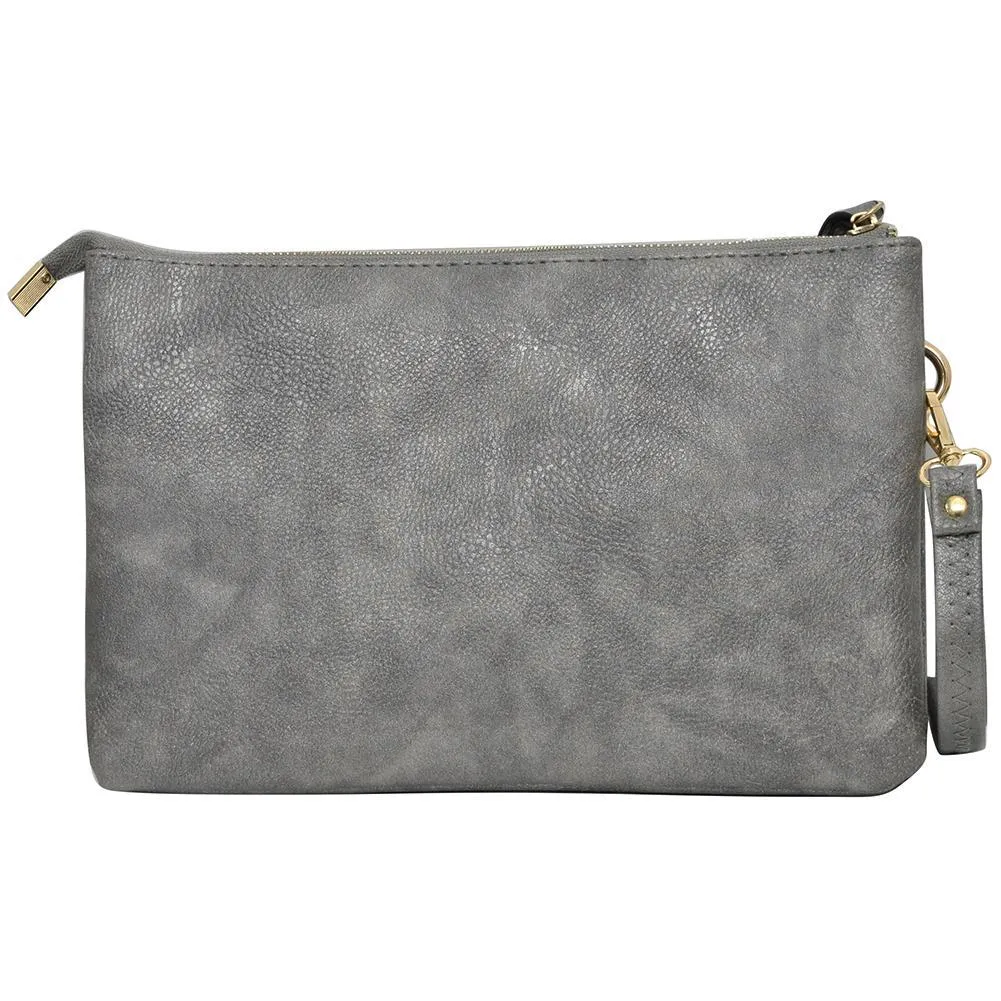 Dark Silver NGIL Faux Leather Push Lock Clutch/Crossbody Bag