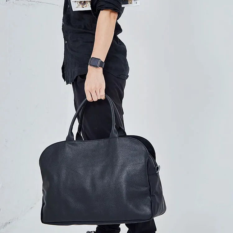 Excursion Handbag, Unisex Leather Gym Bag, Black Travel Bag, Full Grain Leather Chic Sports Bag BF614