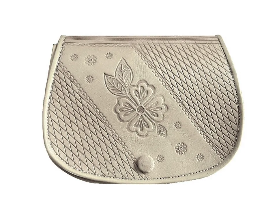 Floral Leather Shoulder Bag - Embossed - Small - Undyed