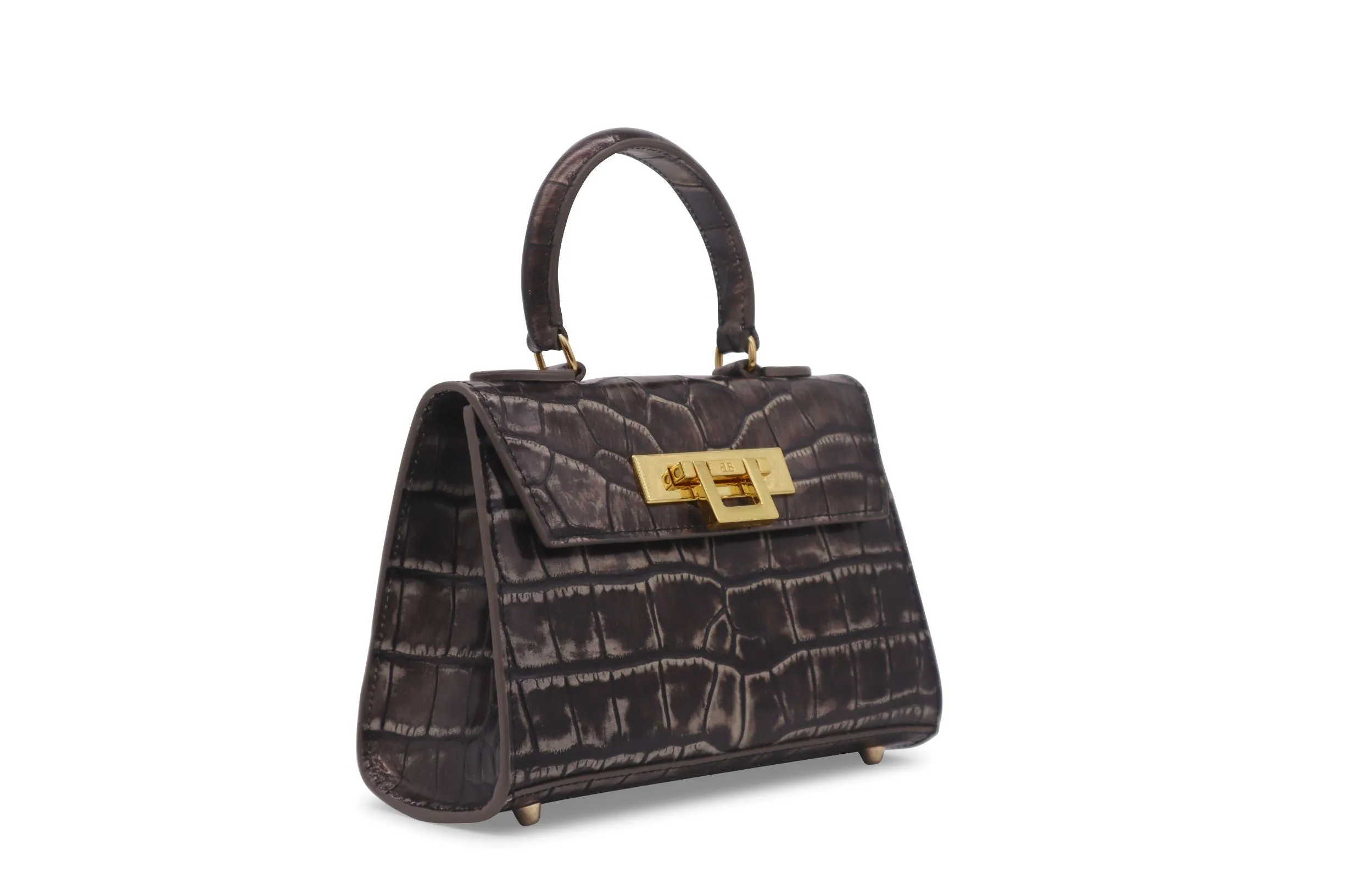 Fonteyn Mignon Orinoco 'Croc' Print Calf Leather Handbag - Aviator