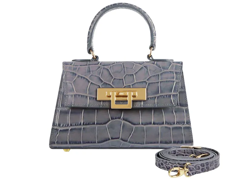 Fonteyn Mignon Orinoco 'Croc' Print Calf Leather Handbag - Light Grey