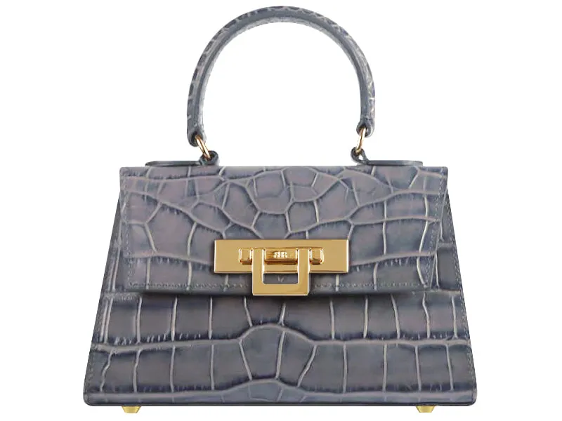 Fonteyn Mignon Orinoco 'Croc' Print Calf Leather Handbag - Light Grey