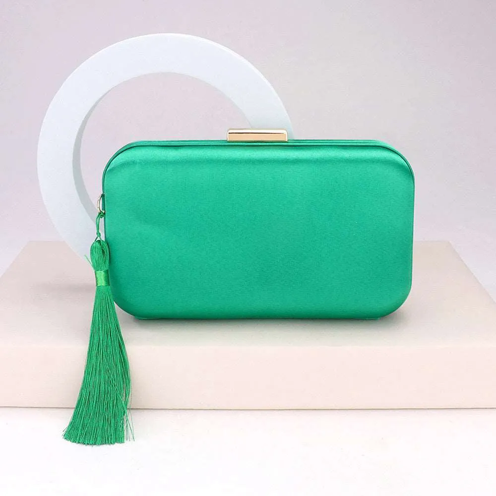 Green Tassel Pointed Solid Clutch / Crossbody Bag