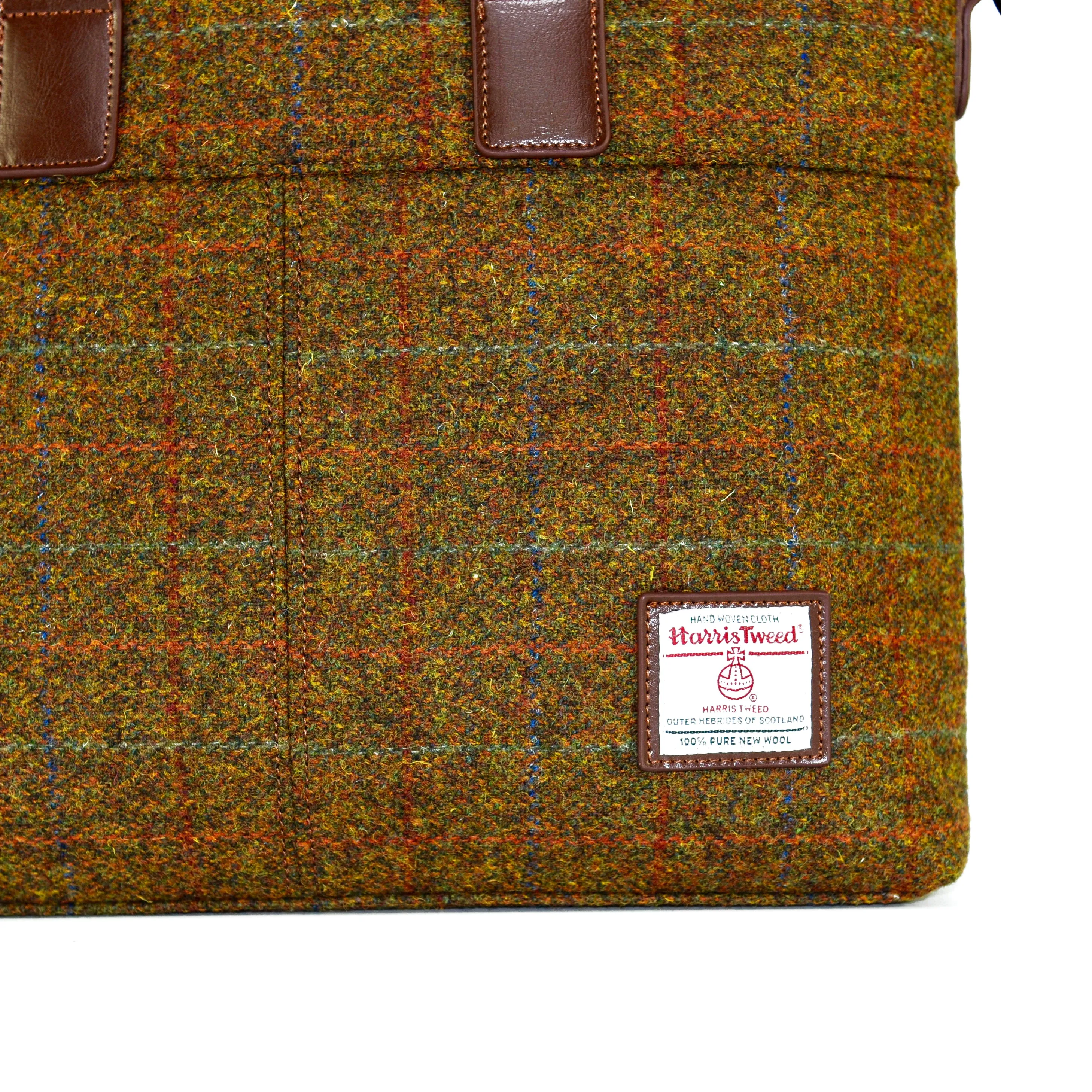 Harris Tweed Leather Handle Briefcase,Scottish Tartan Wool Bag-i7bags