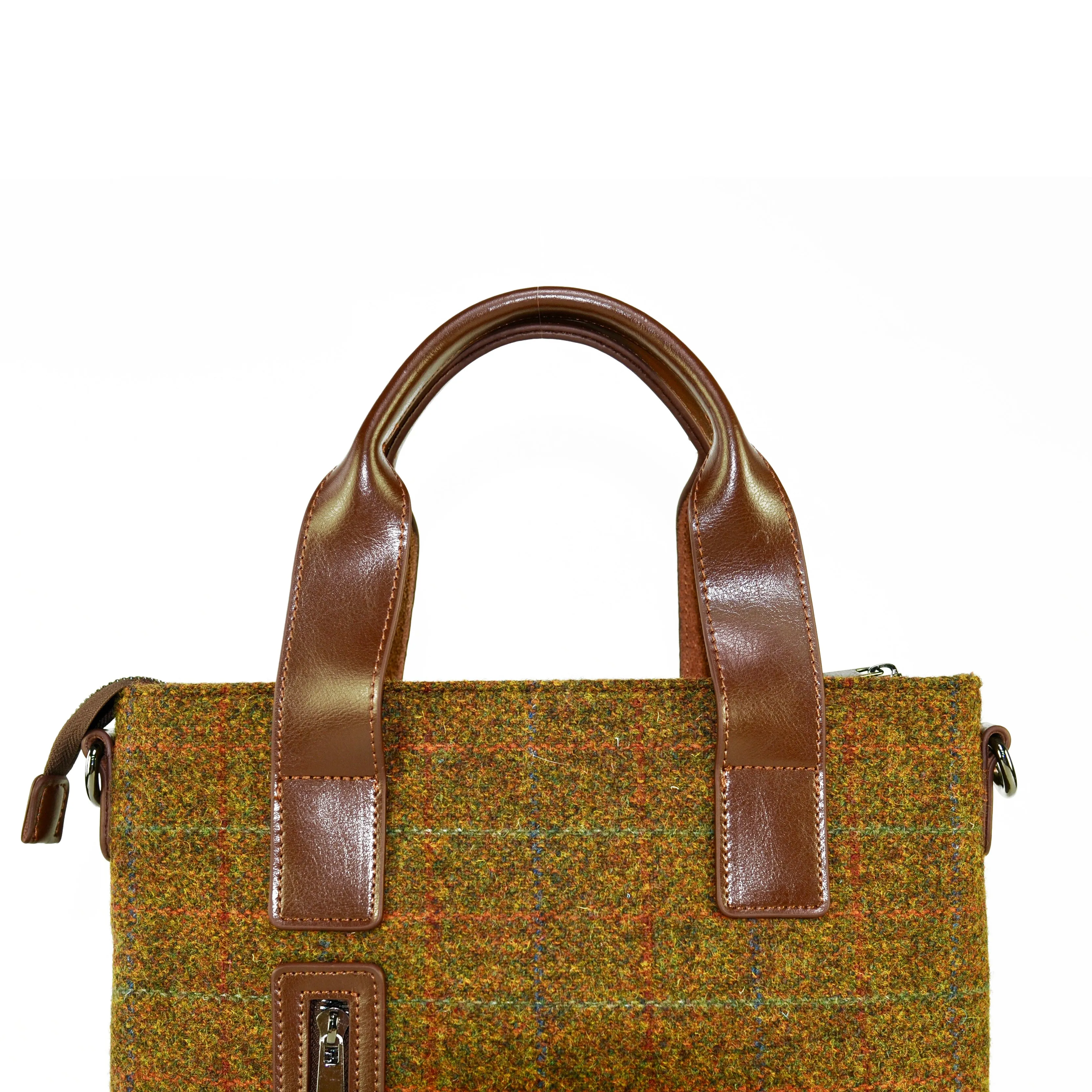 Harris Tweed Wool Leather Handle Briefcase,Scottish Tartan Bag-i7bags