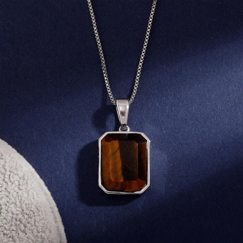 Hip-hop square natural tiger stone pendant