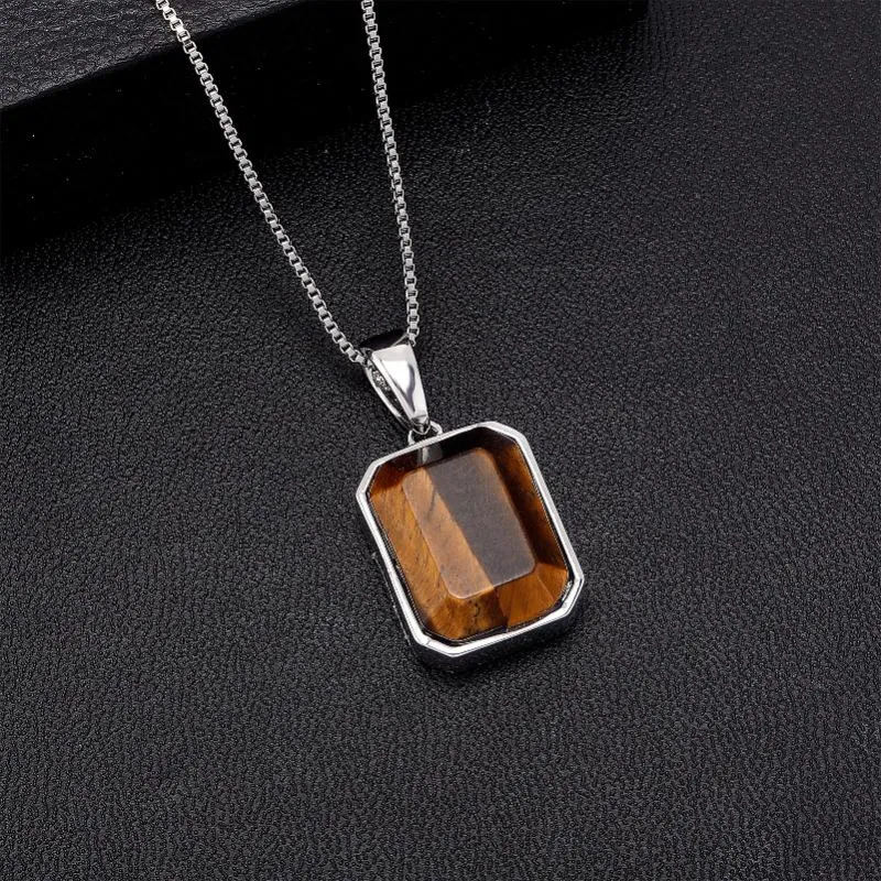 Hip-hop square natural tiger stone pendant