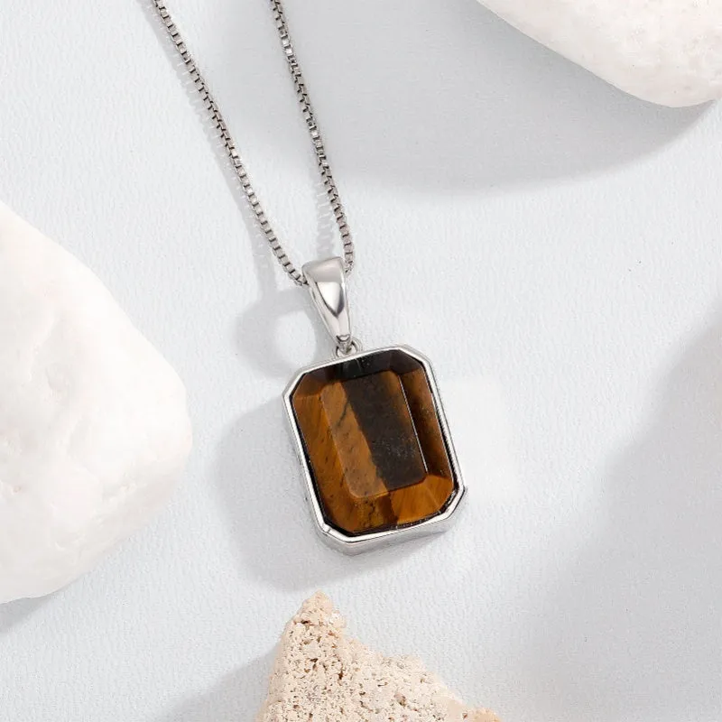 Hip-hop square natural tiger stone pendant