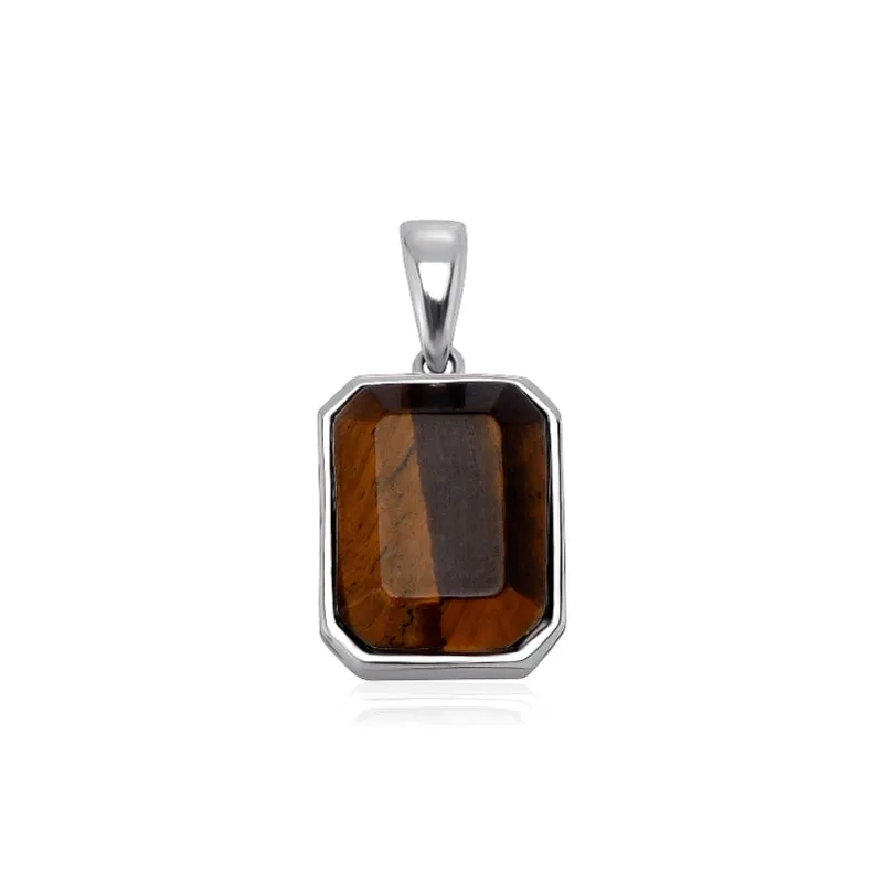 Hip-hop square natural tiger stone pendant